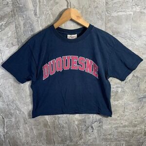 Vintage 90s Steve and berry's Duquesne University navy blue cropped tee Size M
